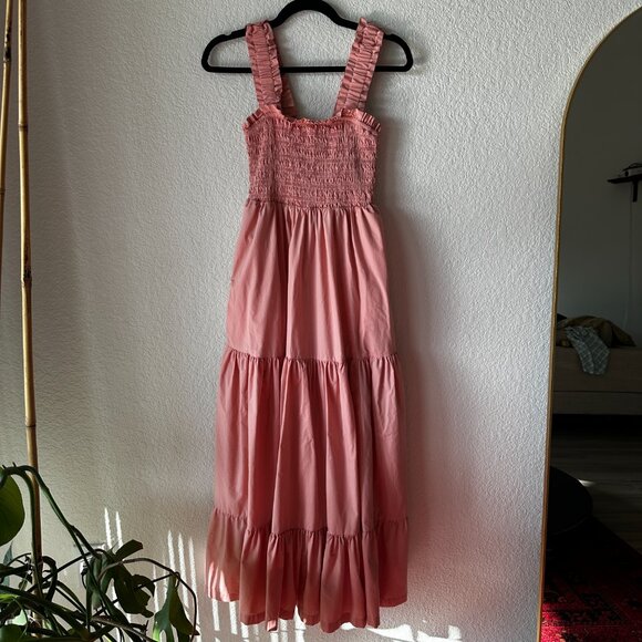 Abercrombie & Fitch Pink Smocked Easy Maxi Dress Women’s Size M Tiered Ruffle - Picture 4 of 9
